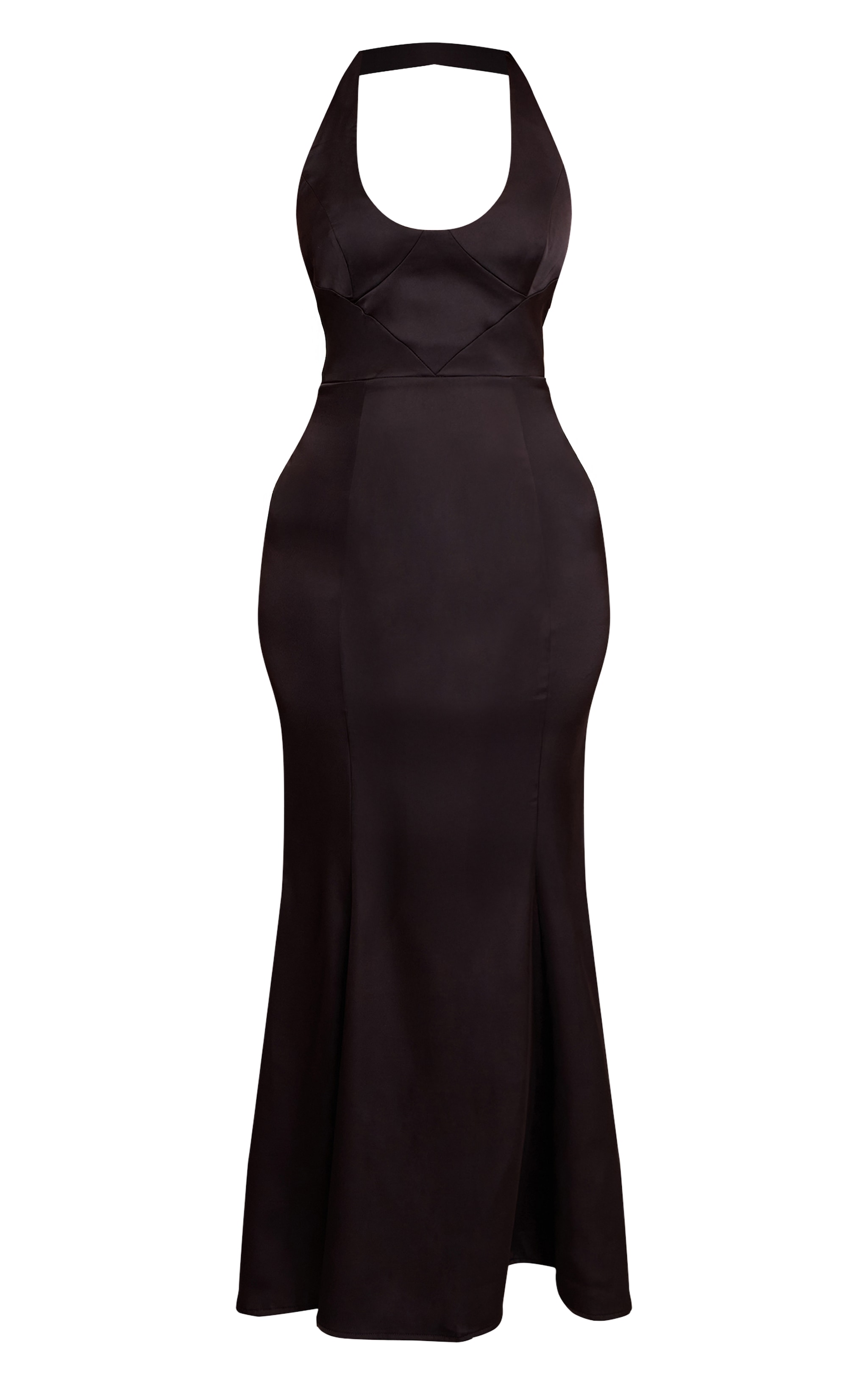 Petite Black Seam Detail Halterneck Satin Maxi Dress image 5