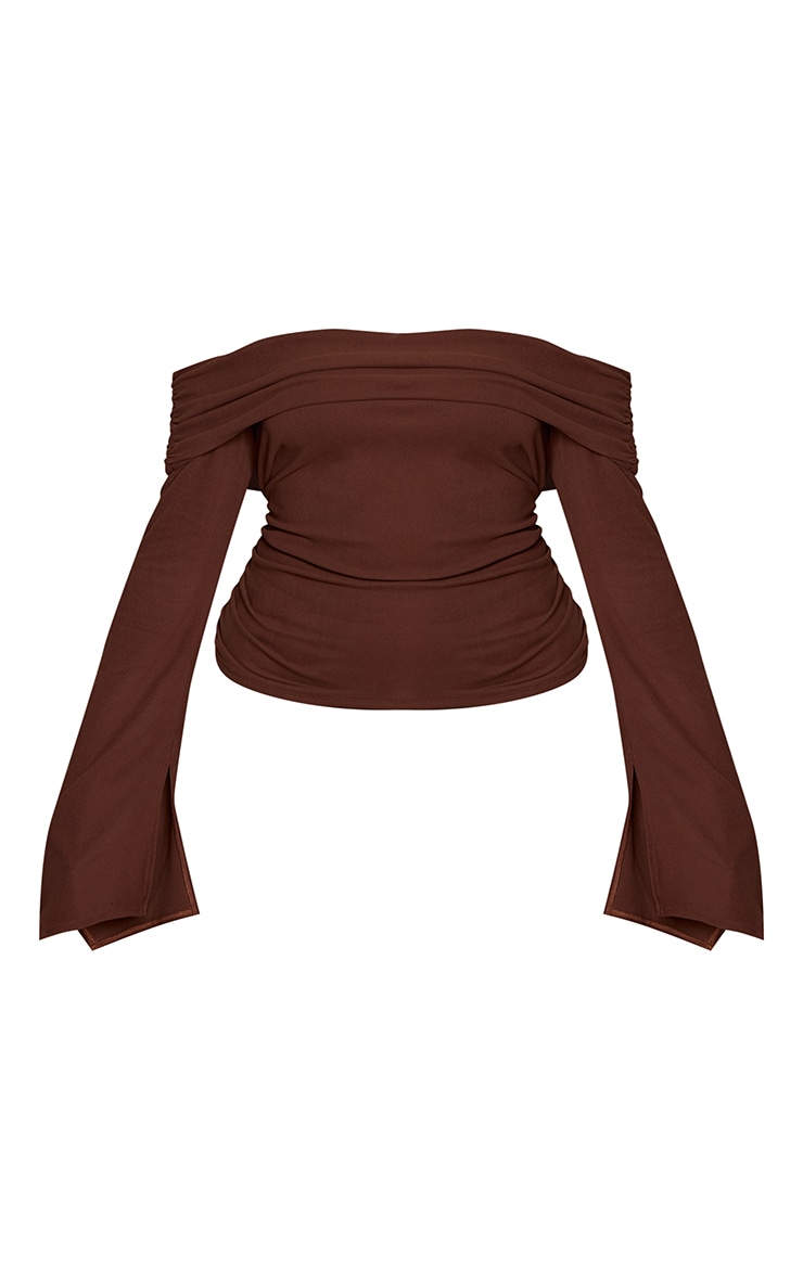 Plus Chocolate Bardot Ruched Side Detail Soft Touch Top image 5