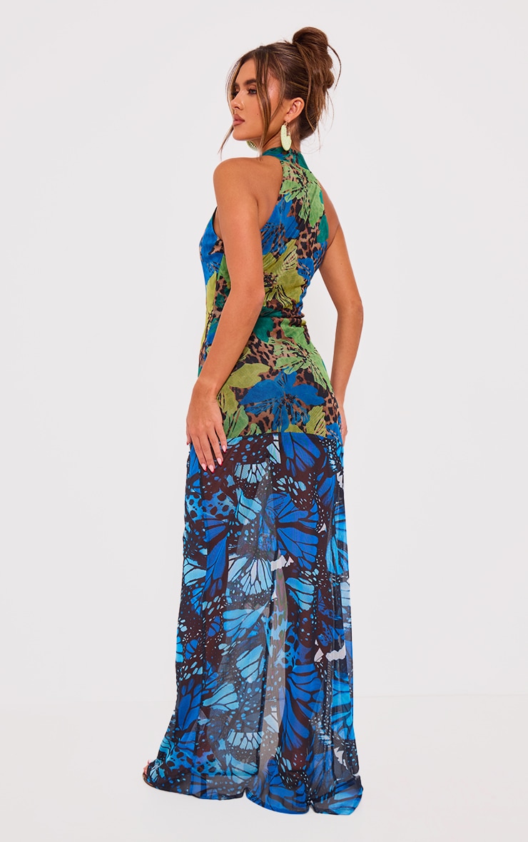 Blue Print Mesh Extreme Cut Out Maxi Dress image 2