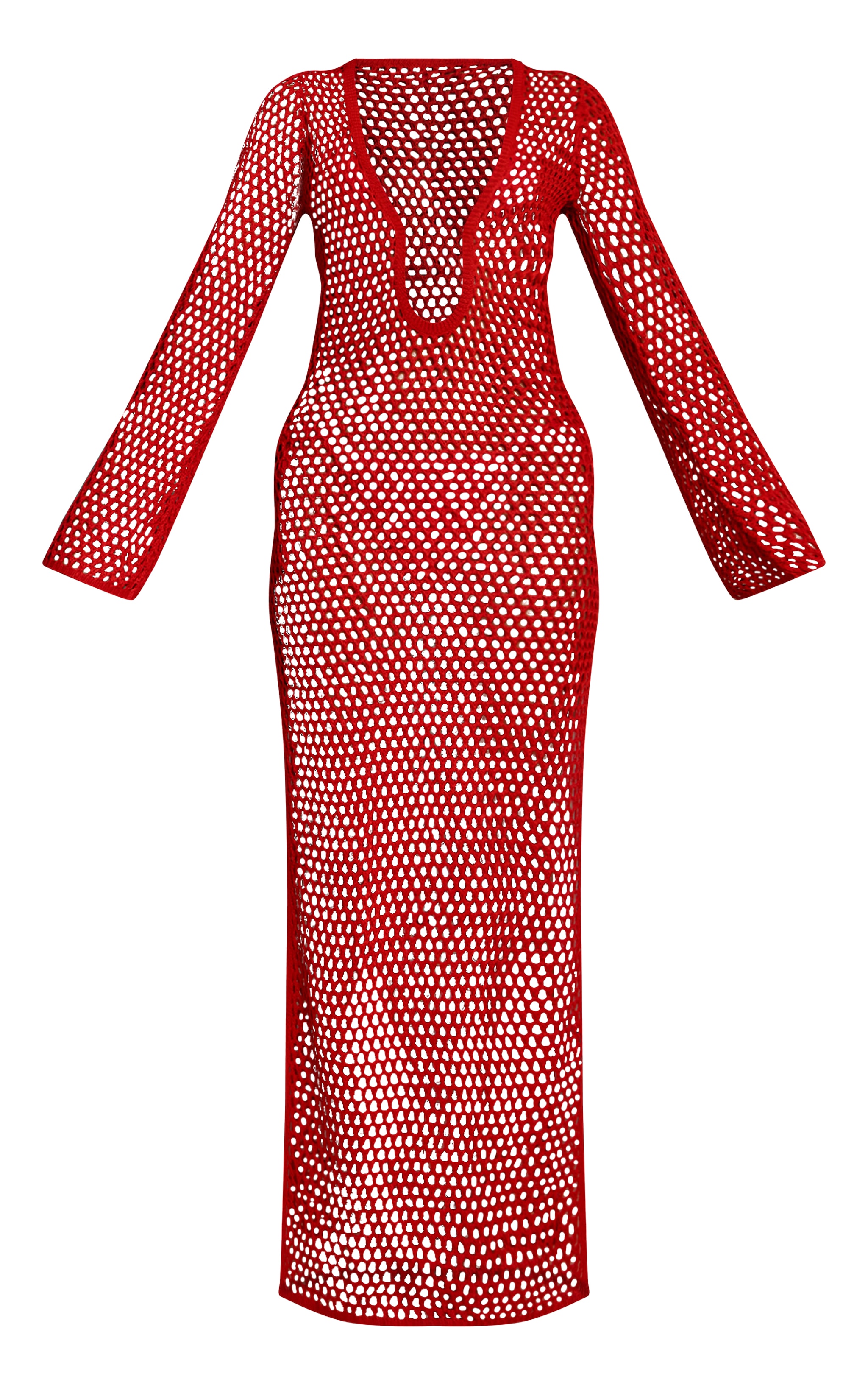 Robe de plage longue en maille style crochet rouge à anneau image 5