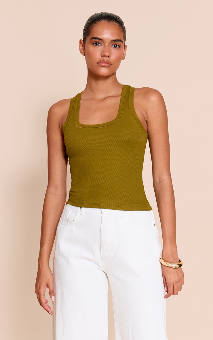 Olive Soft Rib Scoop Neck Vest Top image 1
