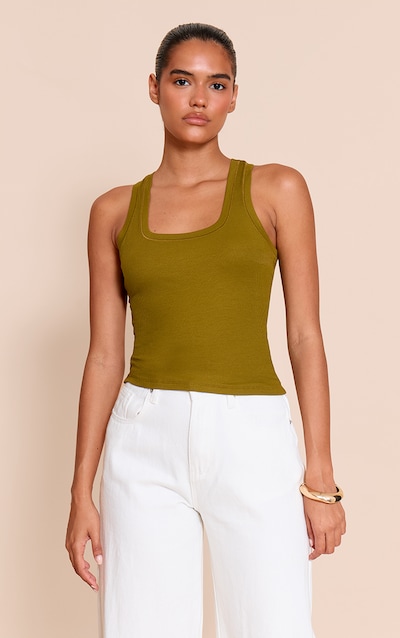 Olive Soft Rib Scoop Neck Vest Top