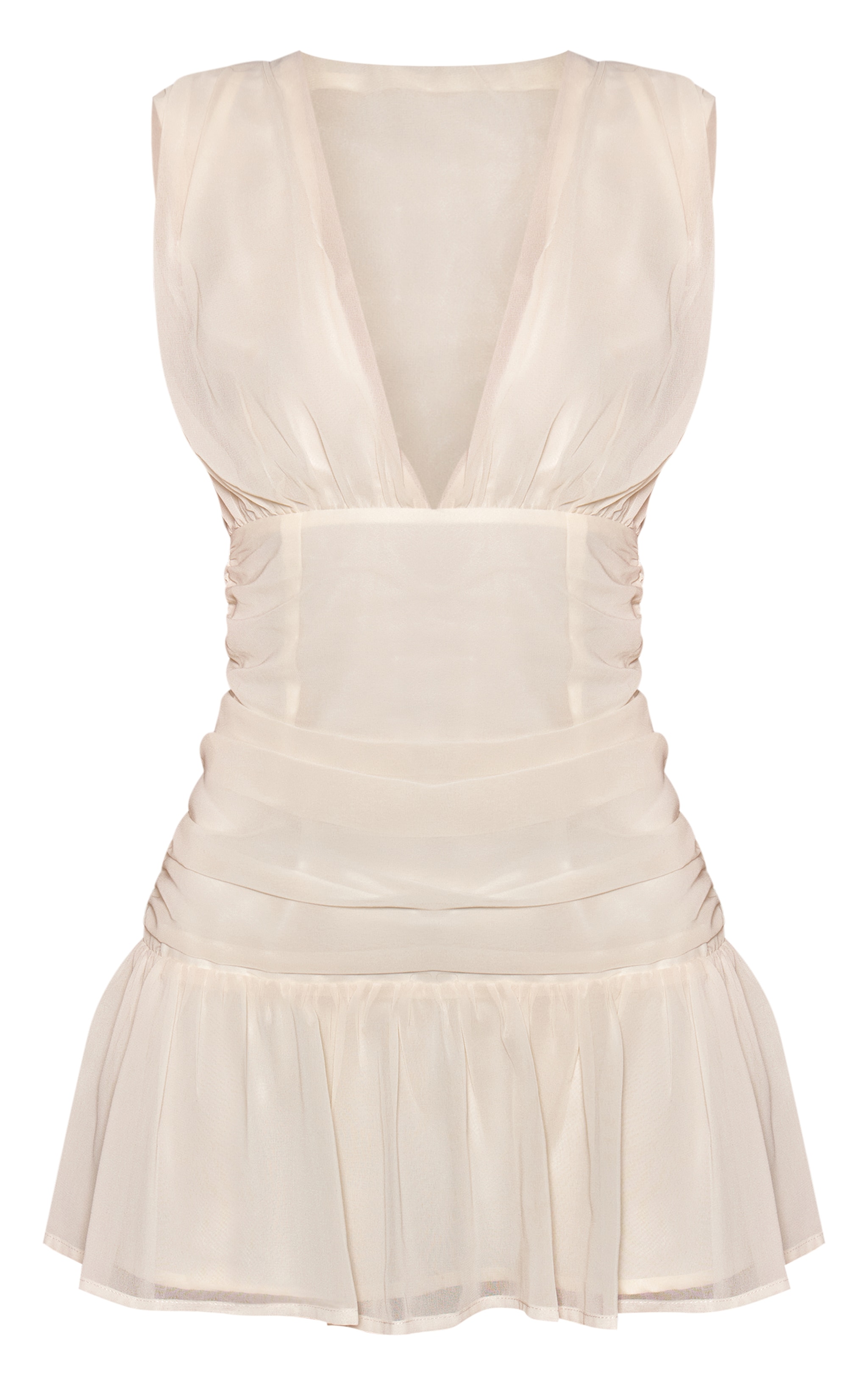 Cream Chiffon V Neck Ruffle Shift Dress image 5