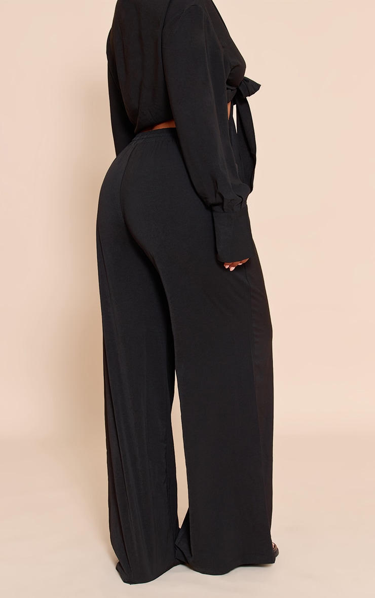 Shape Black Hammered Satin Elasticated Waist Wide Leg Pants image 3
