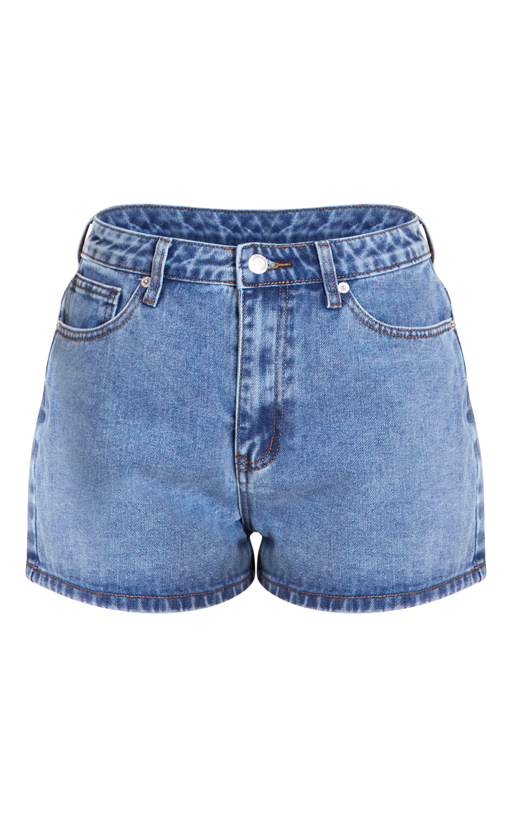 Mid Blue Wash High Waisted Mom Shorts image 6