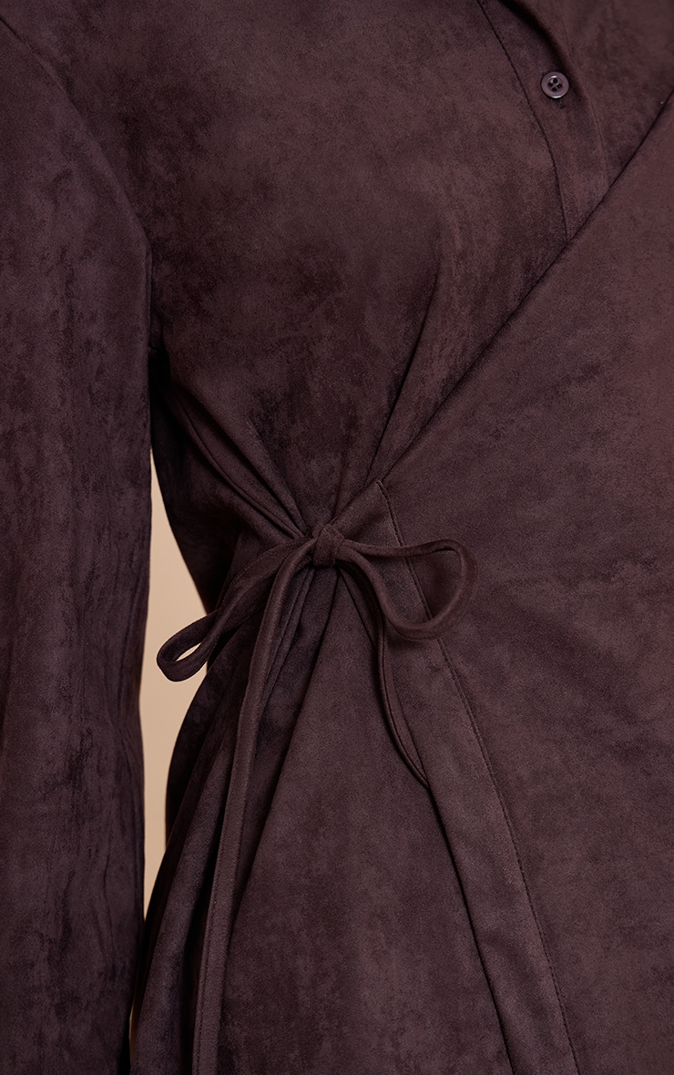 Chocolate Suede Wrap Over Shirt image 4