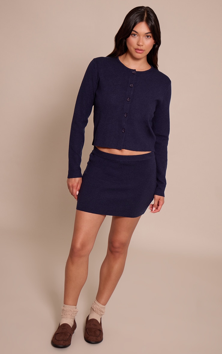 Navy Compact Knit Collarless Cardigan image 3