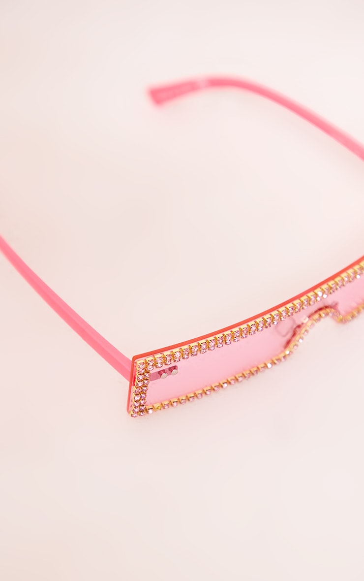 Bright Pink Diamante Ultra Slim Visor Sunglasses image 3