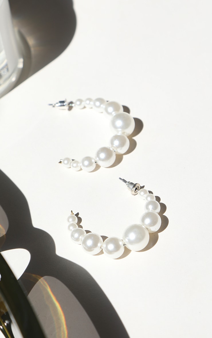 White Multi Size Pearl Hoop Earrings