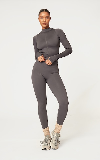 Legging de sport taille haute basique gris anthracite sans coutures