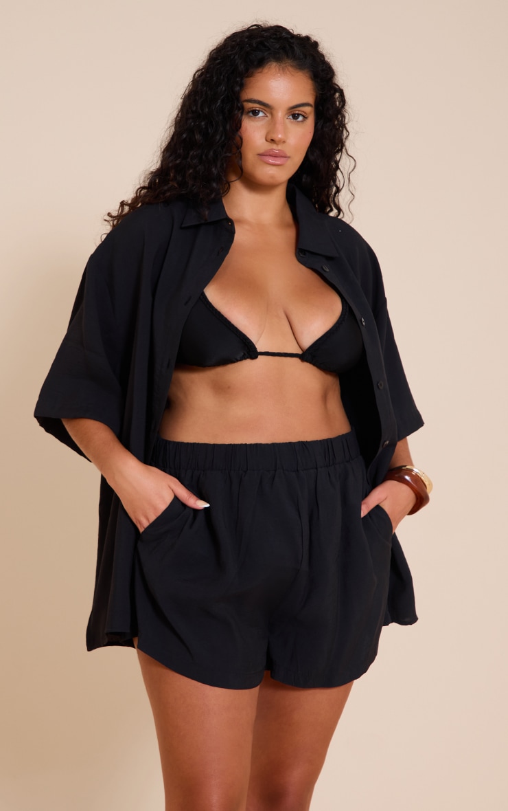 Plus Black Mid Rise Floaty Shorts image 4