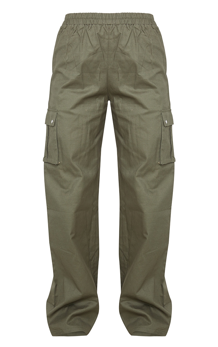 Khaki Wide Leg High Waisted Cargo Pants image 5