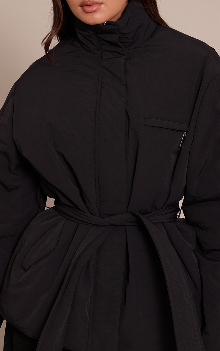 Black Tie Waist Quilted Coat image 4