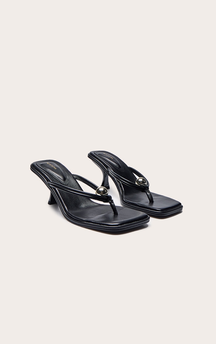  Black Pu Square Toe Thong Gold Trim Mid Heeled Mules image 3