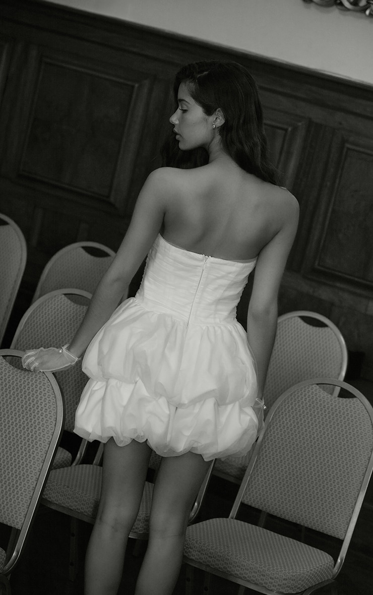 Premium White Tulle Layered Corset Puffball Hem Bodycon Dress image 3