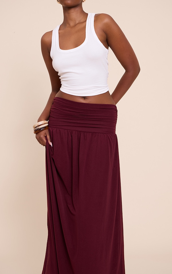 Aubergine Chiffon Ruched Drop Waist Maxi Skirt