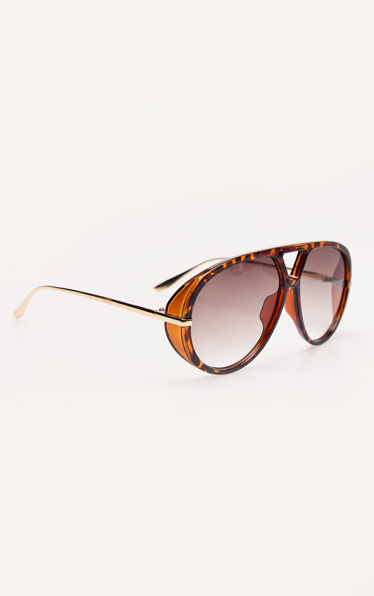 Tortoise Shell Brown Lens Aviator Sunglasses image 2