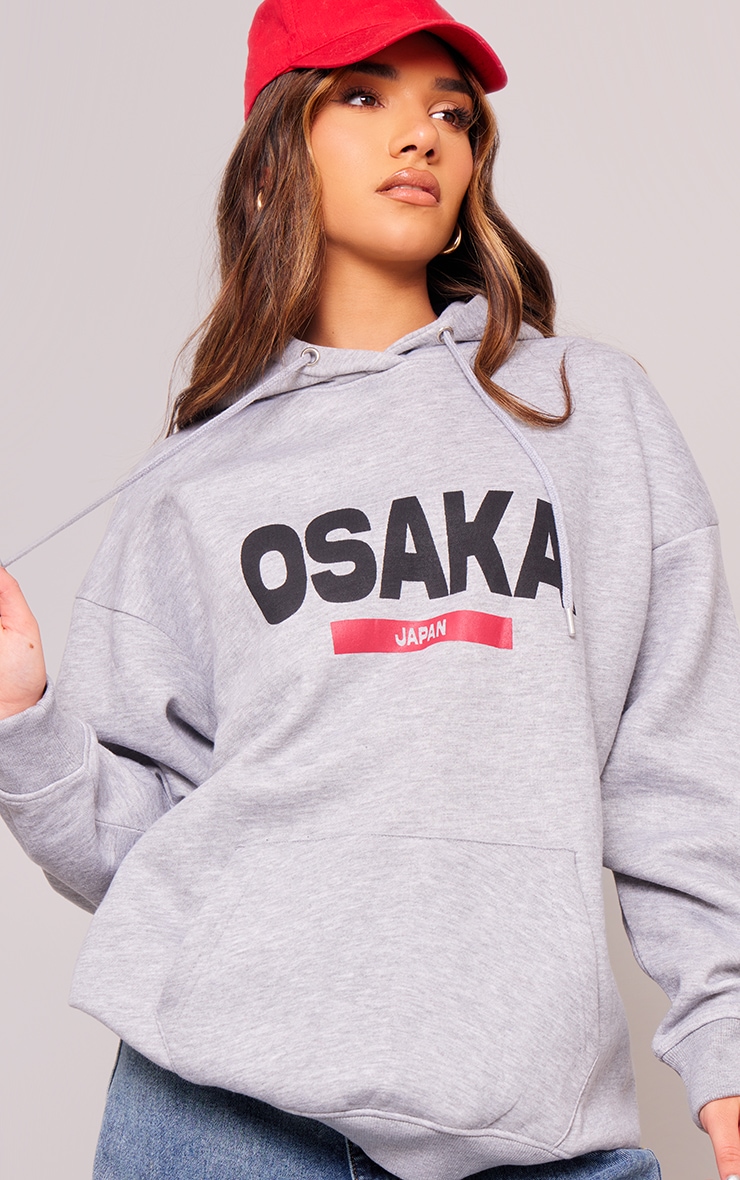 Grey Marl Osaka Print Hoodie image 4