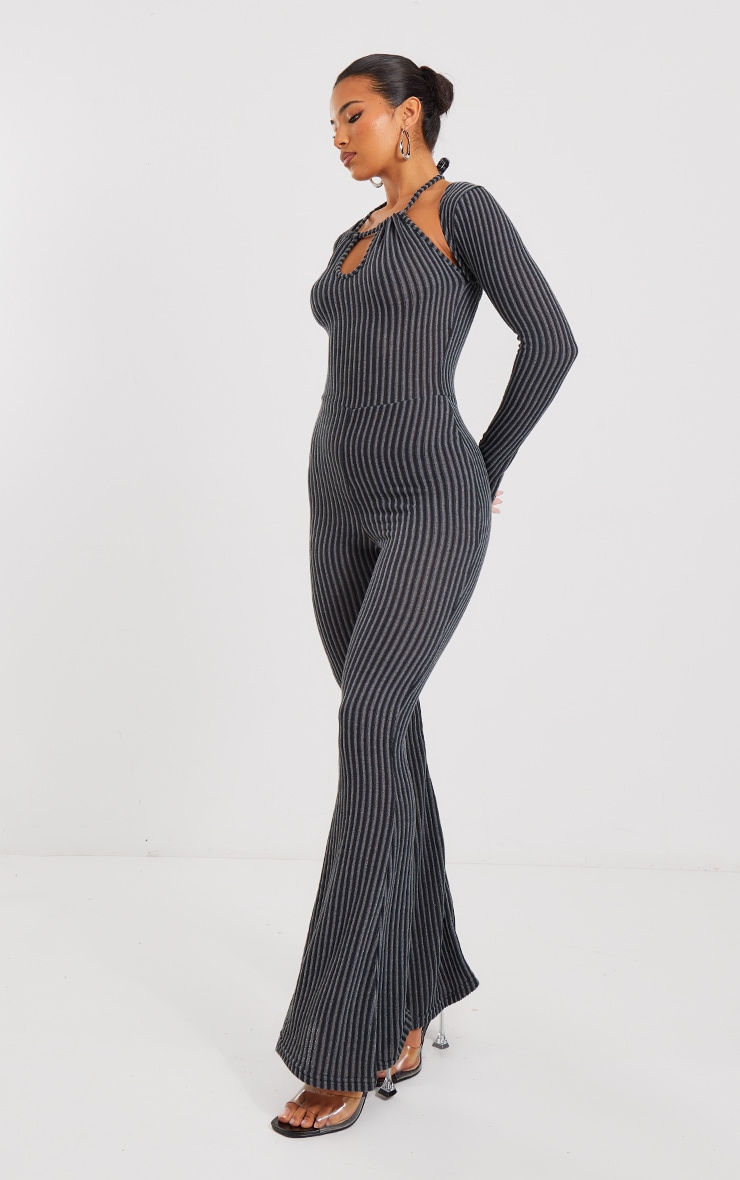 Charcoal Two Tone Halterneck Detail Flare Leg Jumpsuit image 3