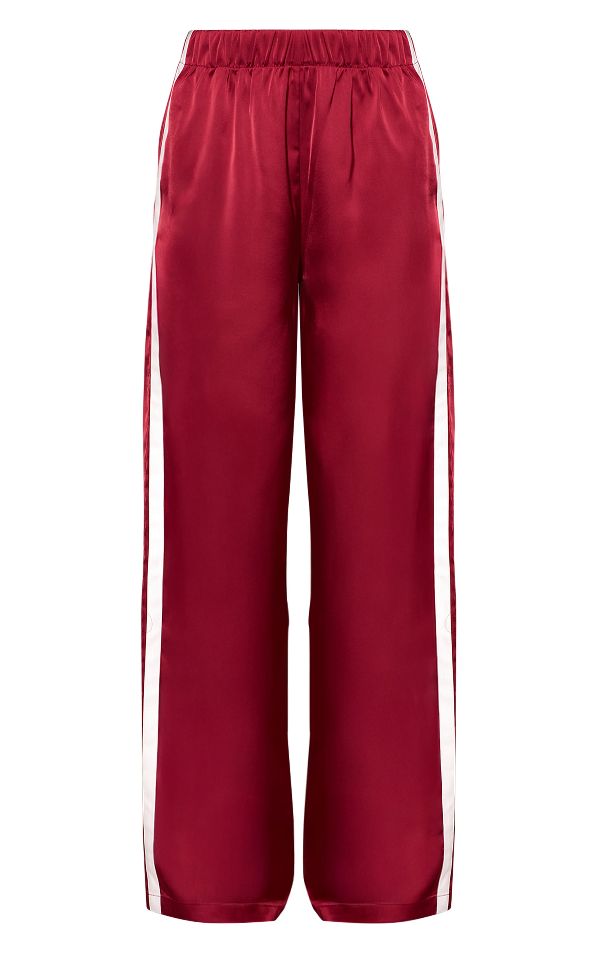 Red Satin Contrast Stripe Wide Leg Trousers image 5