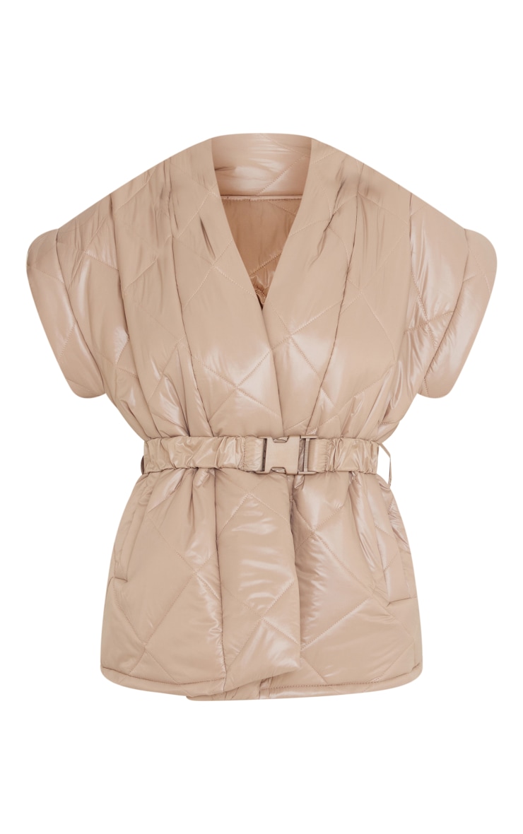 Taupe Belted Diamond Quilted Vest image 5