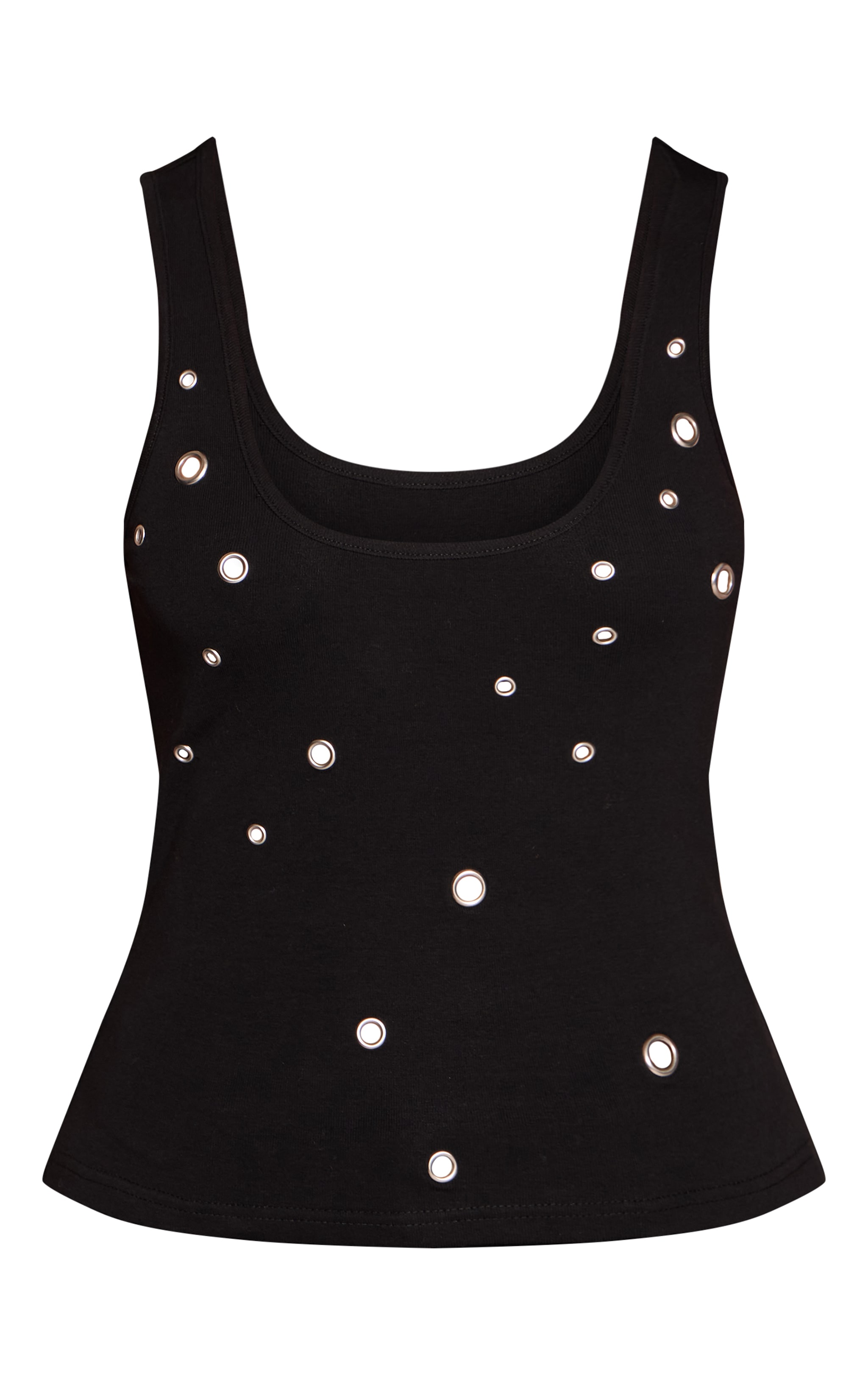 Petite Black Eyelet Front Scoop Neck Ribbed Vest Top image 5