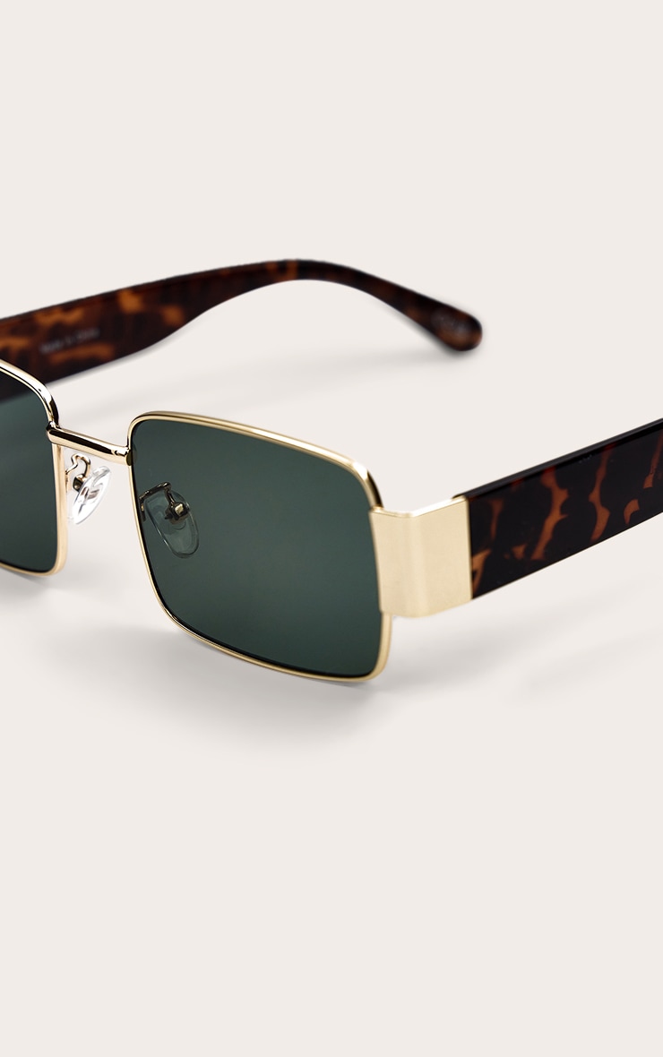 Gold Chunky Rectangle Frame Sunglasses image 4