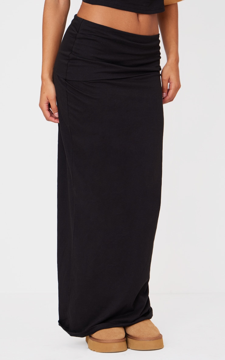 Black Foldover Cotton Maxi Skirt image 2