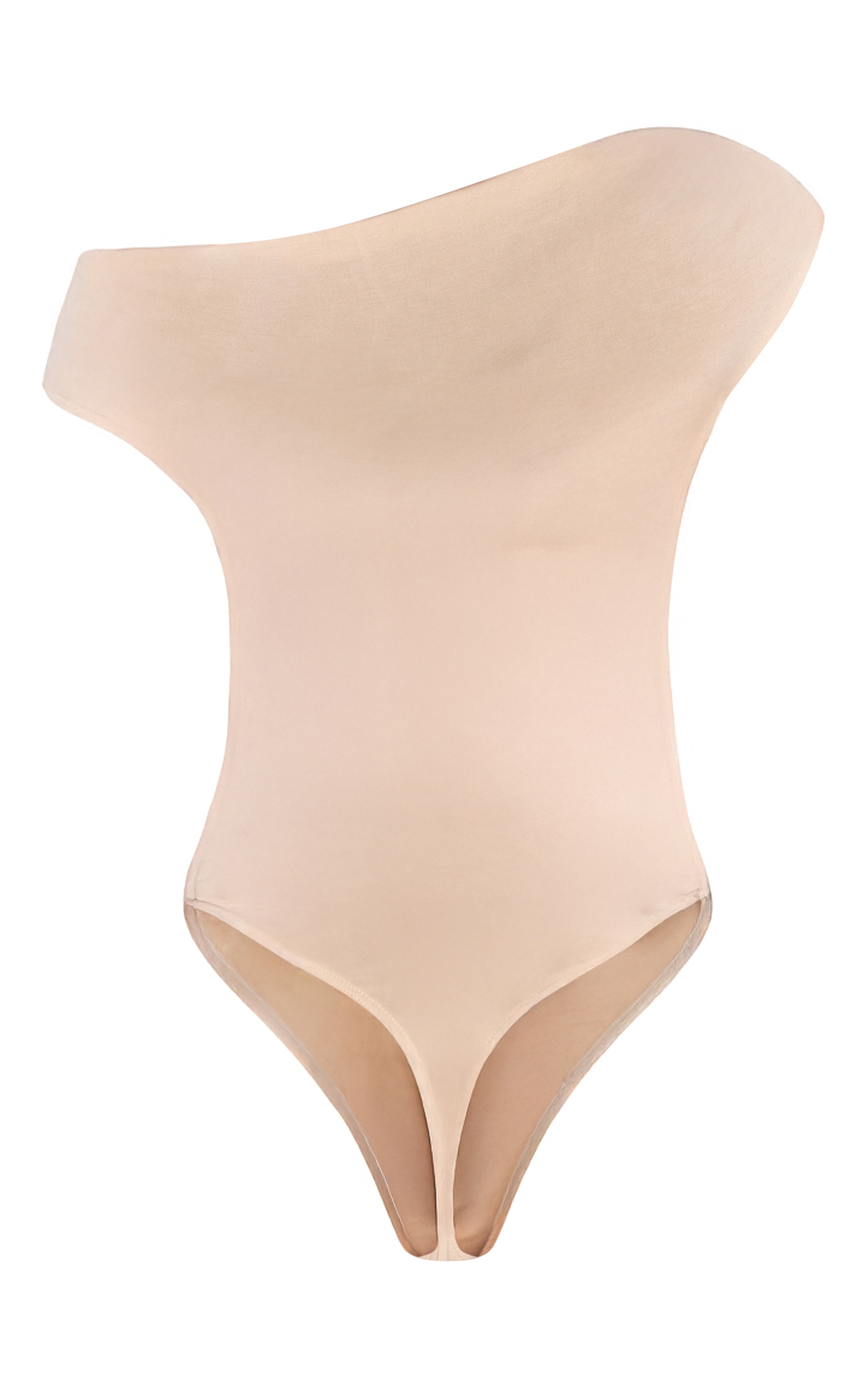 Cream Soft Touch Asymmetric Neck Sleeveless Bodysuit  image 6