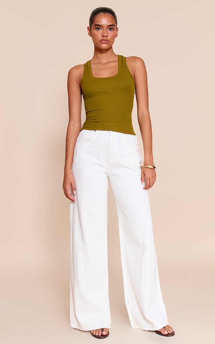 Olive Soft Rib Scoop Neck Vest Top image 3