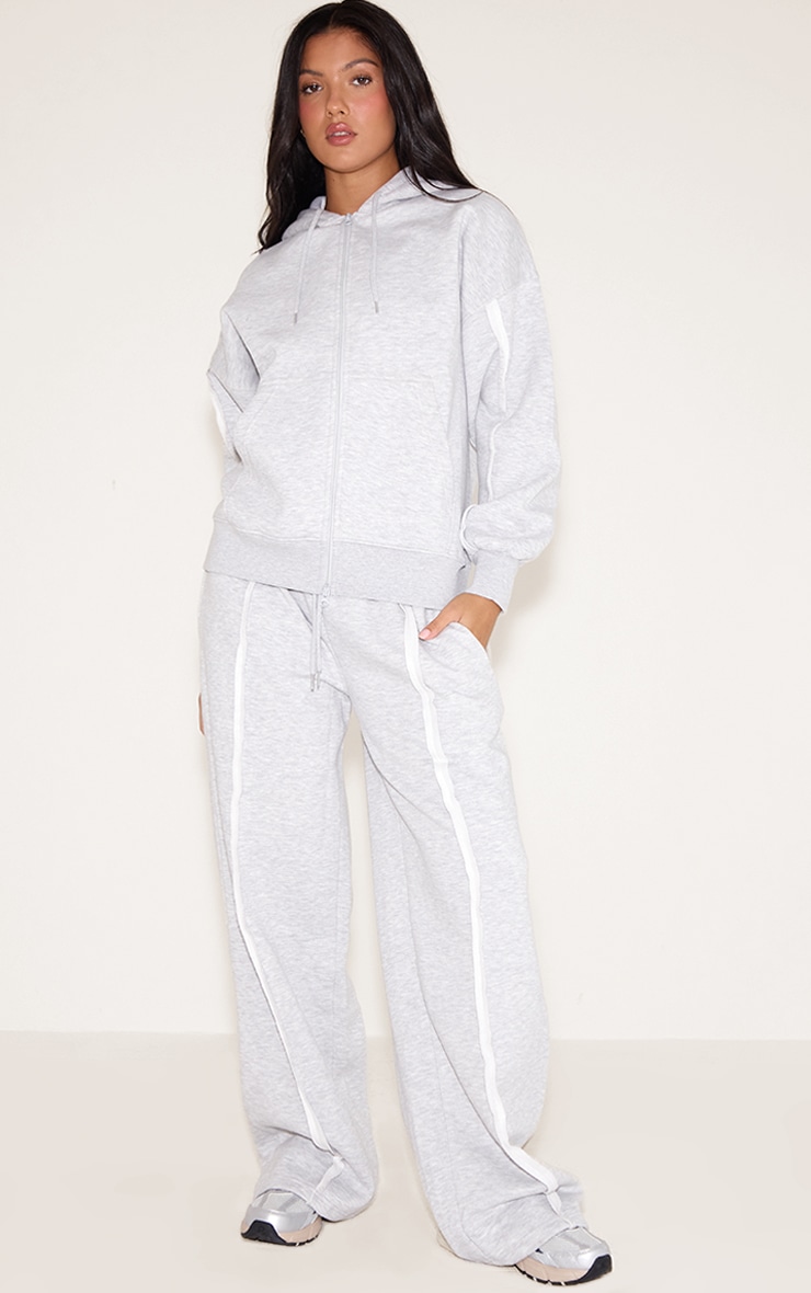 Ash Grey Oversized Zip Through Seam Detail Hoodie image 3