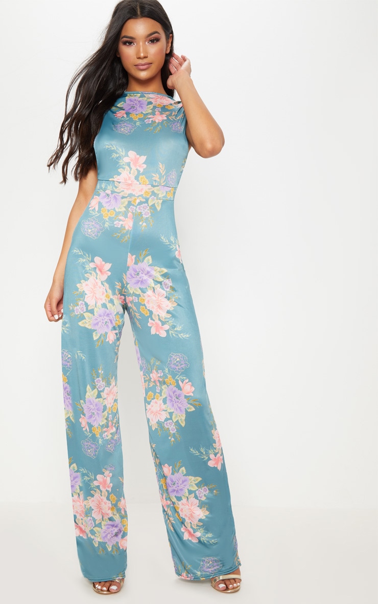 teal floral jumpsuit