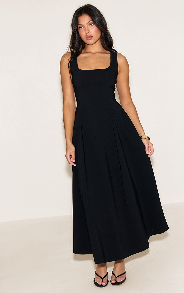 Robe longue noire sans manches à col rond image 1