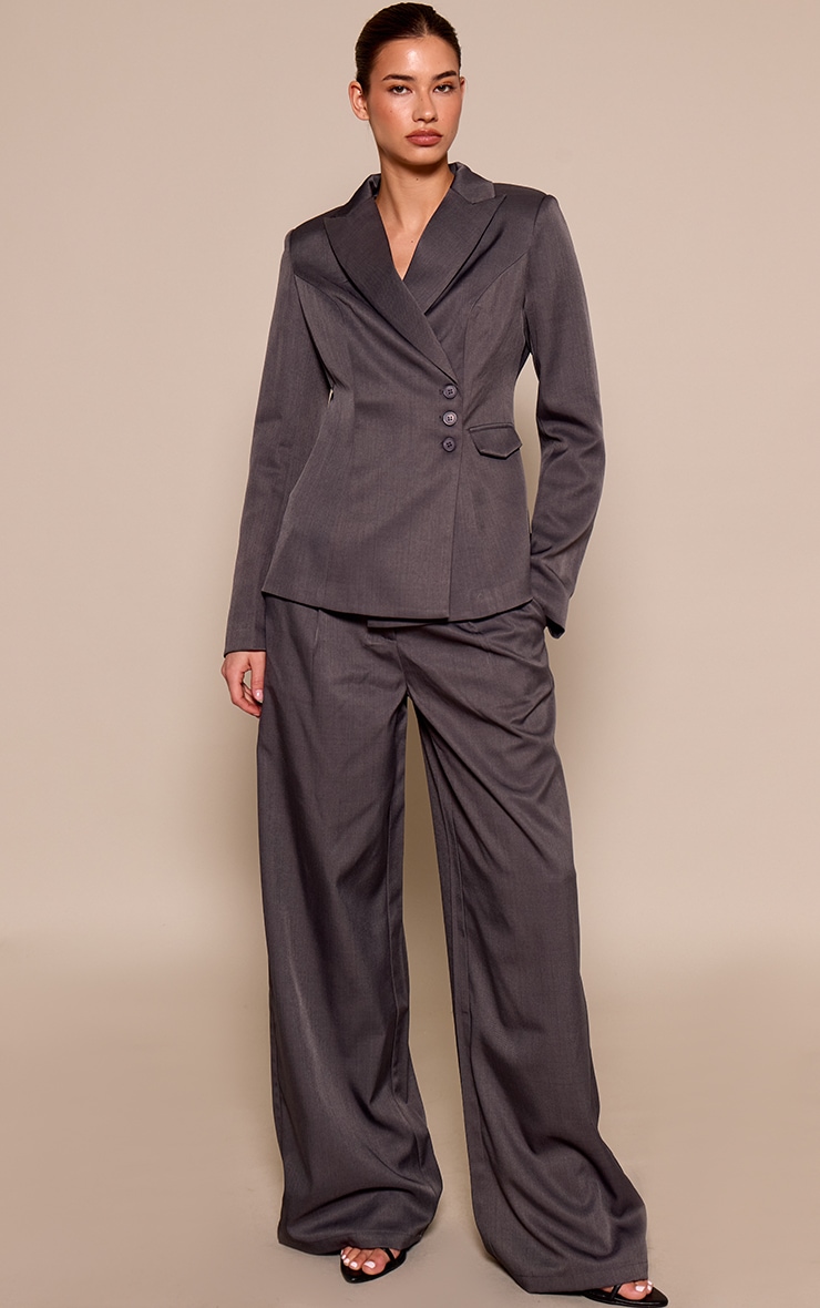 Grey Woven Tailored Wide Leg Pants