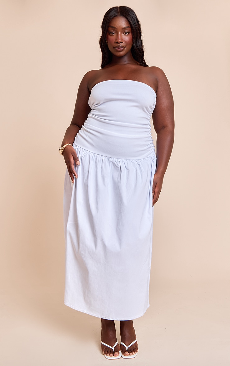 Plus White Stretch Woven Bandeau Ruched Maxi Dress image 1