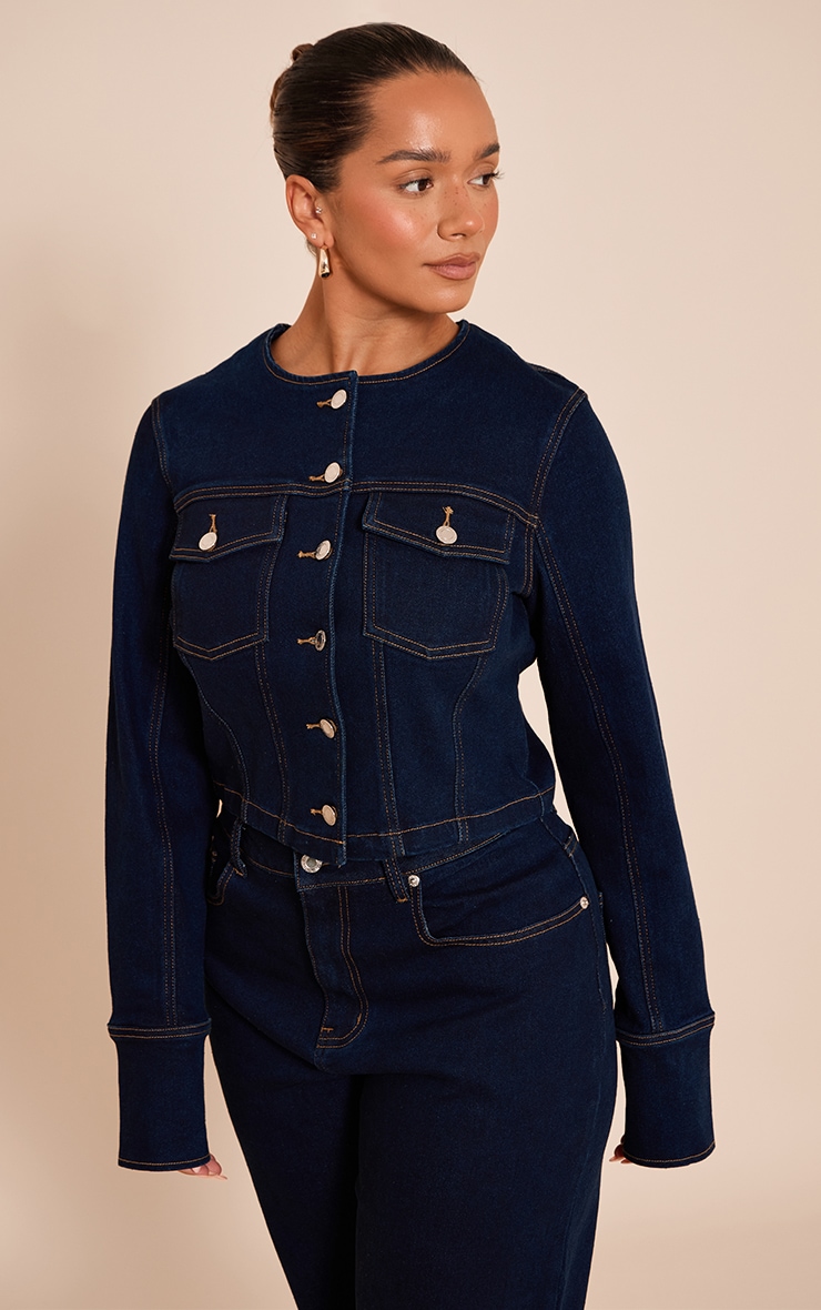 Shape Indigo Stretch Denim Fitted Jacket image 3