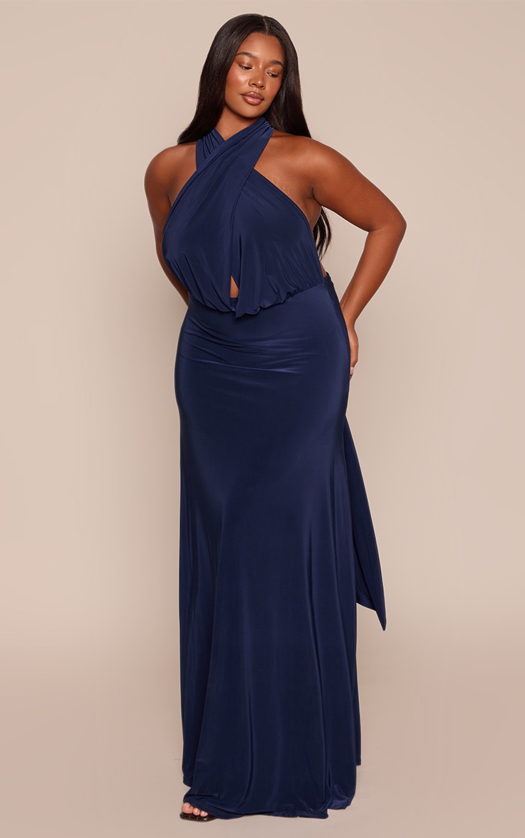 Plus Navy Slinky Multiway Maxi Dress