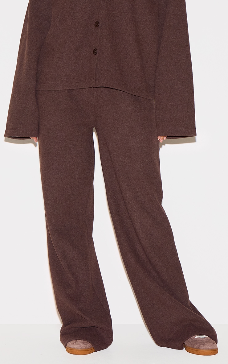 Brown Heavy Brushed Rib Slouchy Wide Leg Pants image 2