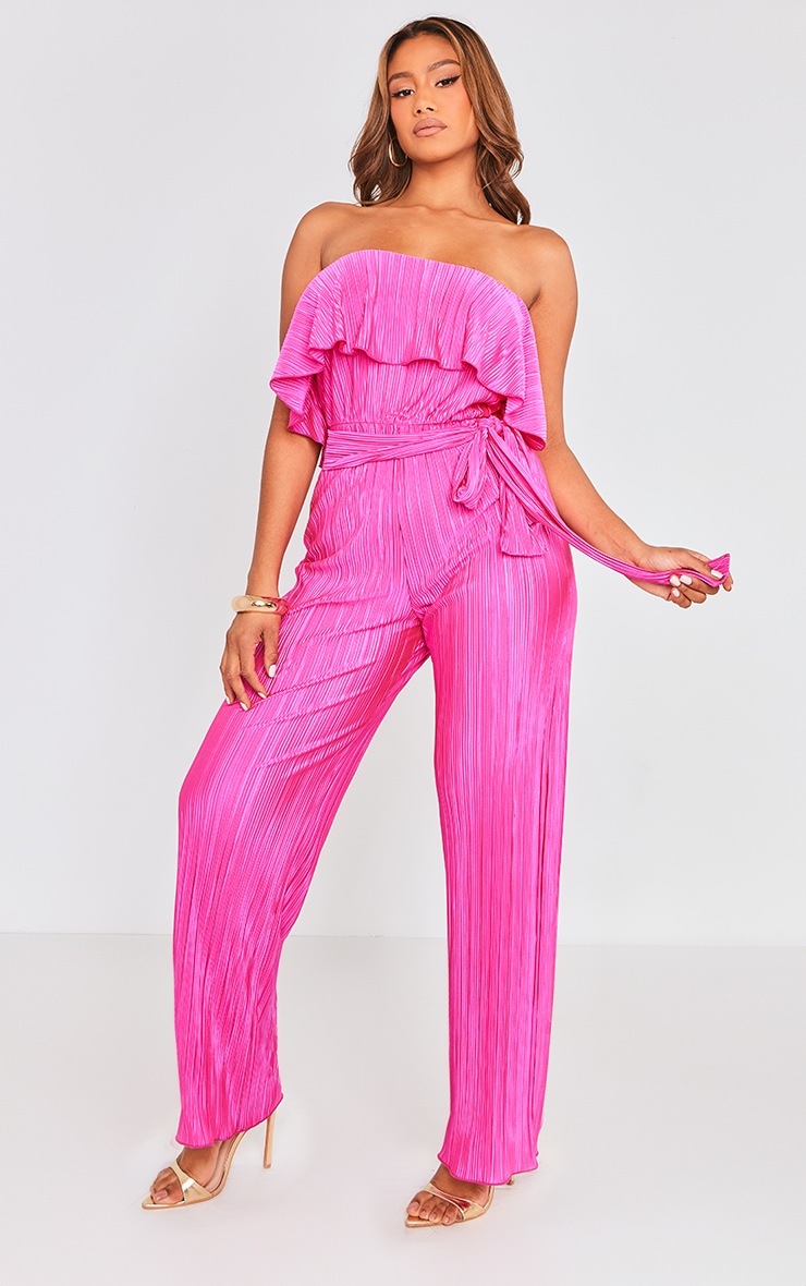 Fuchsia Plisse Tie Waist Tube Jumpsuit image 3