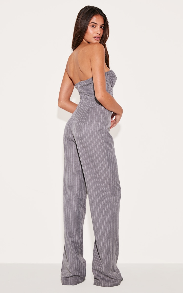 Grey Pinstripe Bandeau Corset Straight Leg Jumpsuit image 2