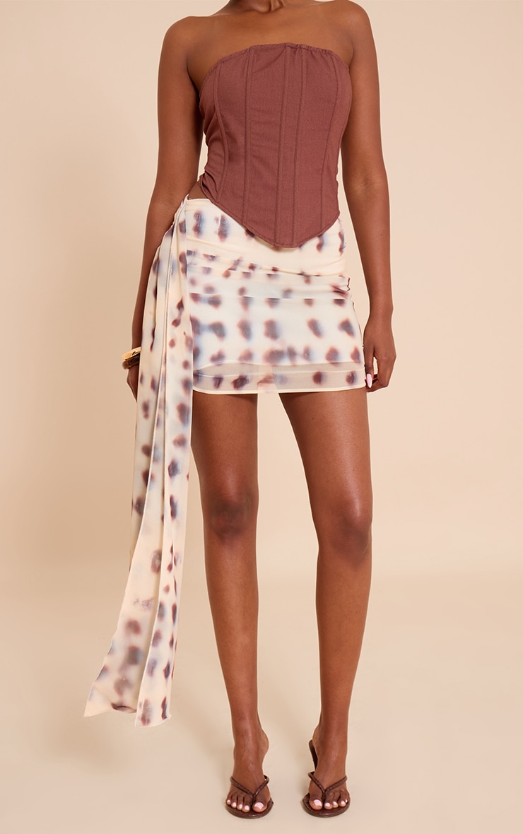 Cream Chiffon Printed Draped Mini Skirt image 1