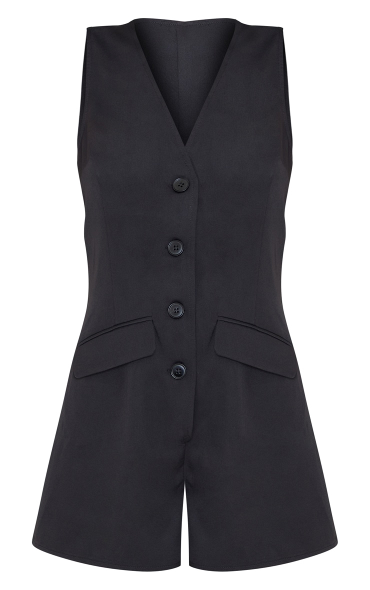 Black Vest Button Detail Romper image 5