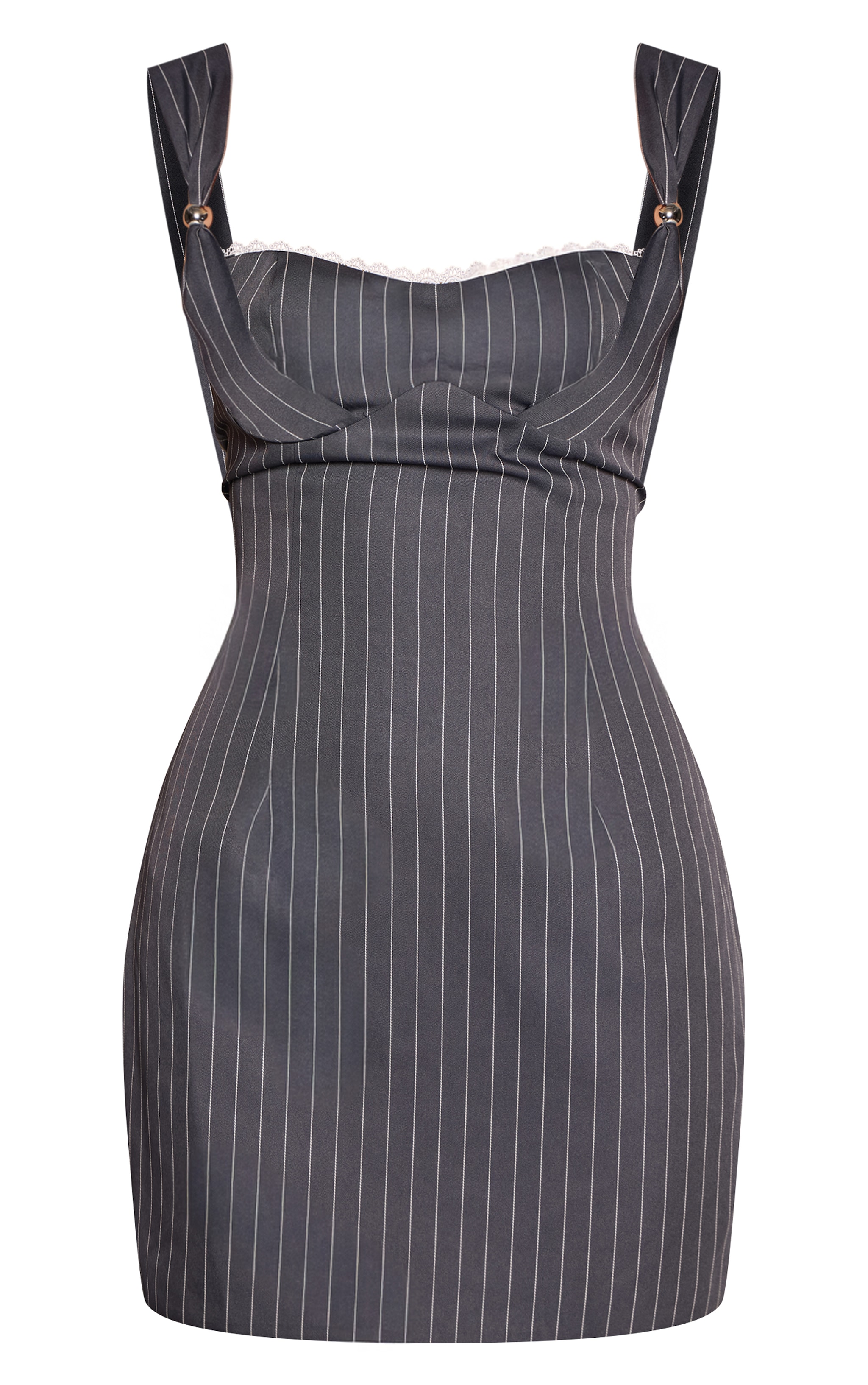 Charcoal Pinstripe Trim Detail Bodycon Dress image 5