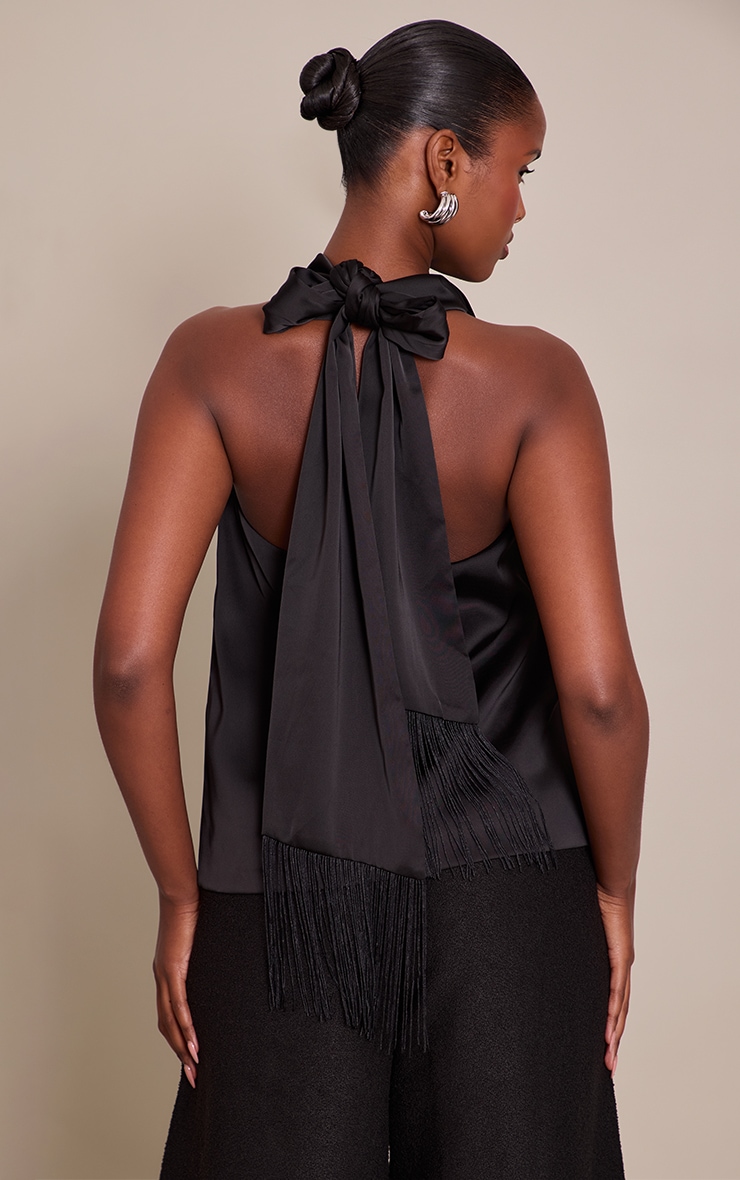 Black Satin Fringe Detail Top image 2