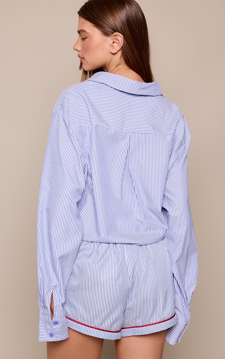 Blue Striped Contrast Piping Detail Shorts image 3