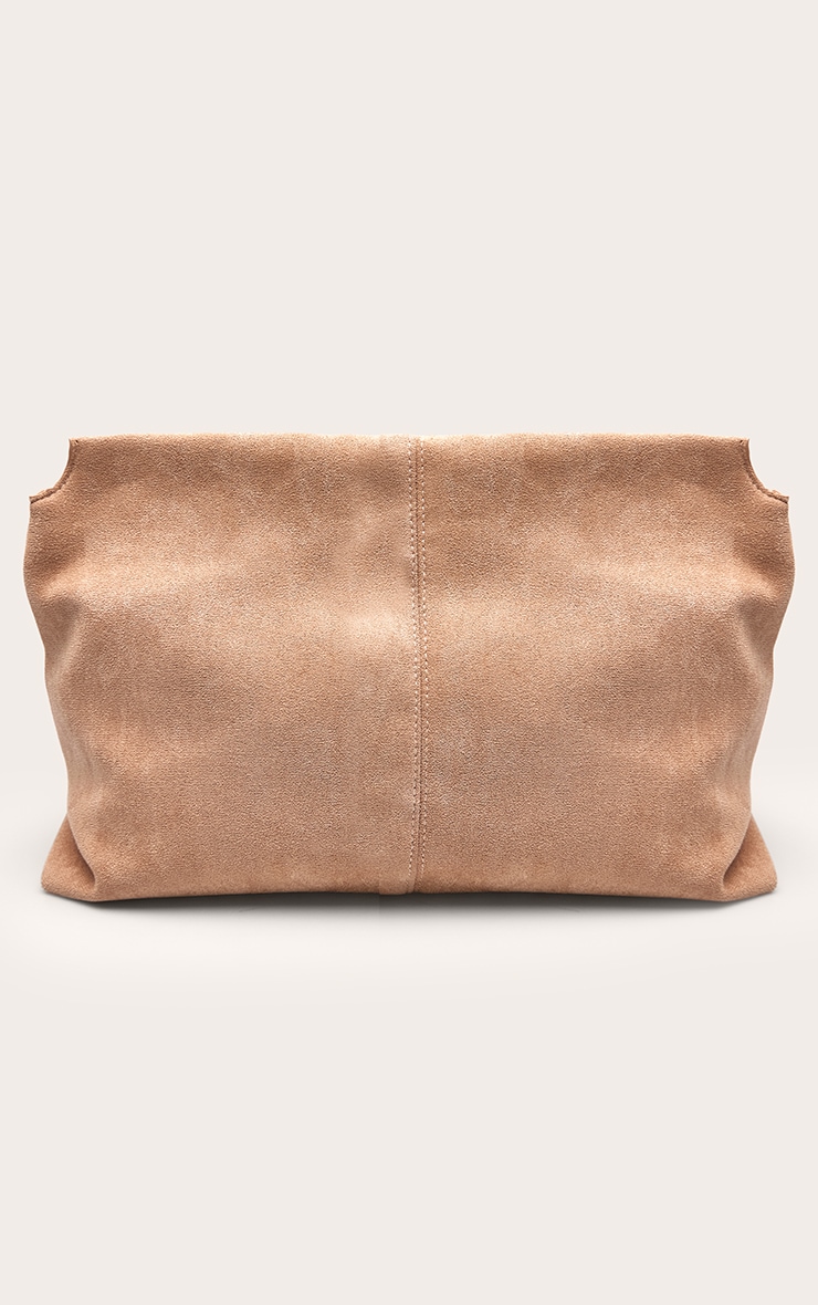 Tan Faux Suede Oversized Slouchy Clutch Bag image 2