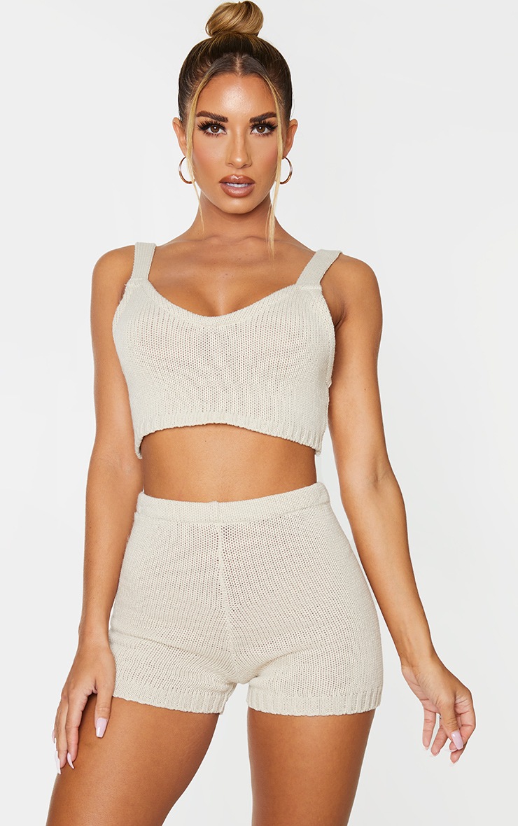 Cream Knitted High Waisted Short
