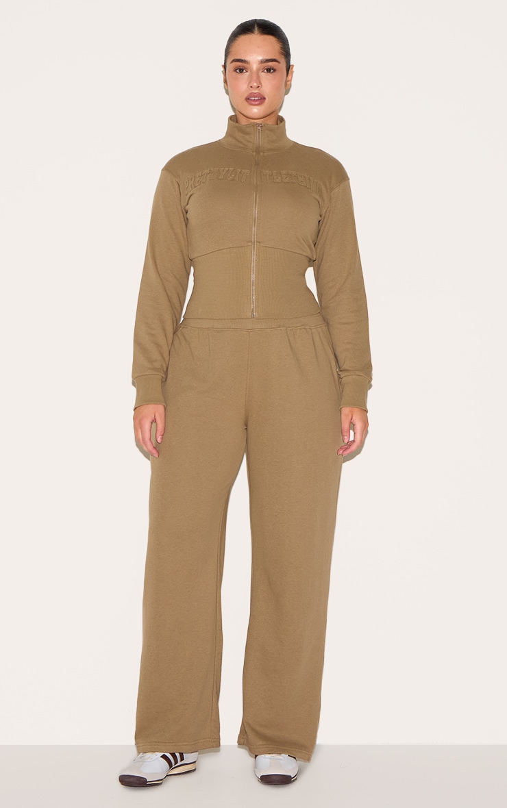 Shape Khaki Pocket Detail Fitted Zip Up Sweatshirt image 3