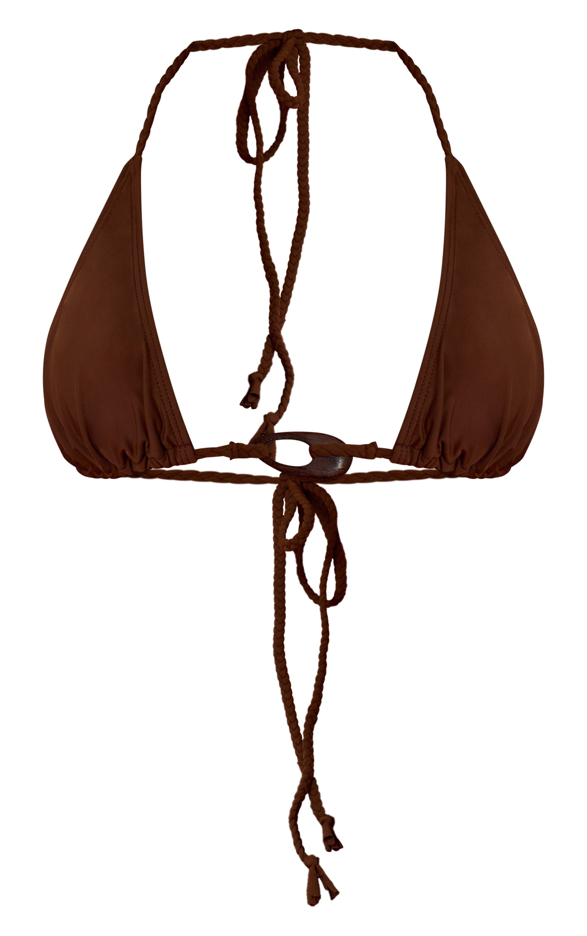 Chocolate Plaited Wood Ring Detail Triangle Bikini Top image 5