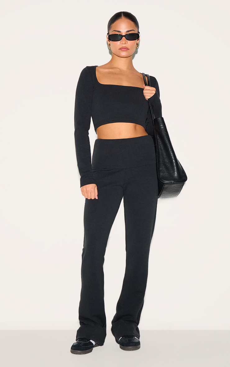 Petite Black Modal Scoop Neck Crop Top Long sleeve image 3